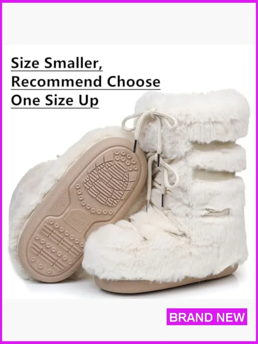 Faux Fur Snow Boots Mid-Calf Fluffy Furry Winter Warm Platform Lace-Up